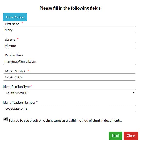 fill in following fields